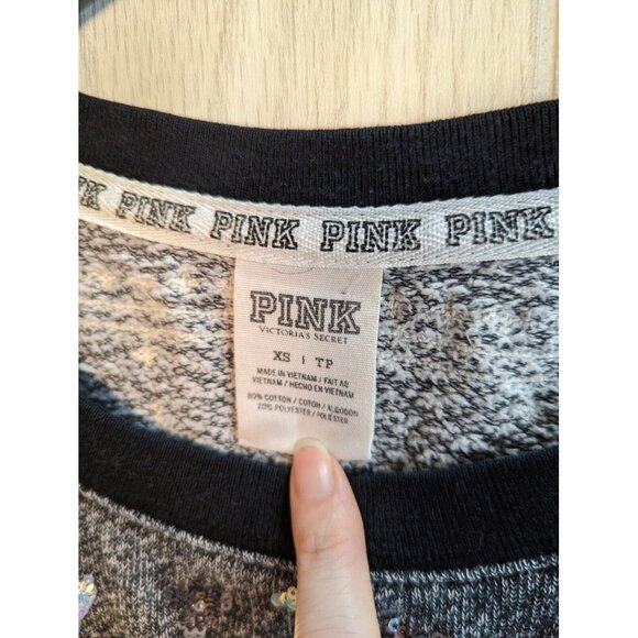 PINK by Victoria's Secret Gray Crewneck  Sequenced Snowflakes Winter XS - Picture 4 of 7